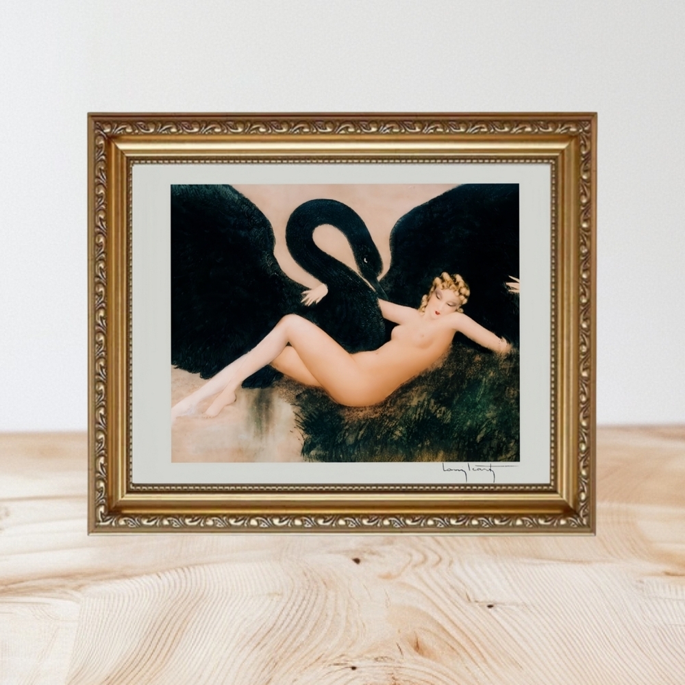 Louis Icart Vintage Nude Art GOLD Framed Leda and the Swan